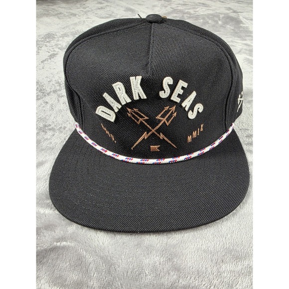 Dark Seas Spinner Hat Embroidered Tridents/Wool Blend/ Adjustable Leather Strap - Picture 1 of 5